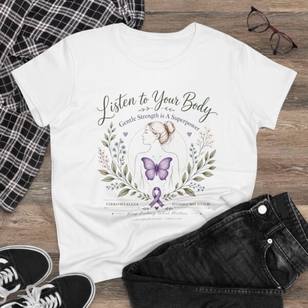Fibromyalgia Awareness Shirt – Gentle Strength is A Superpower | Purple Ribbon Butterfly Tee | Chronic Illness Support Shirt