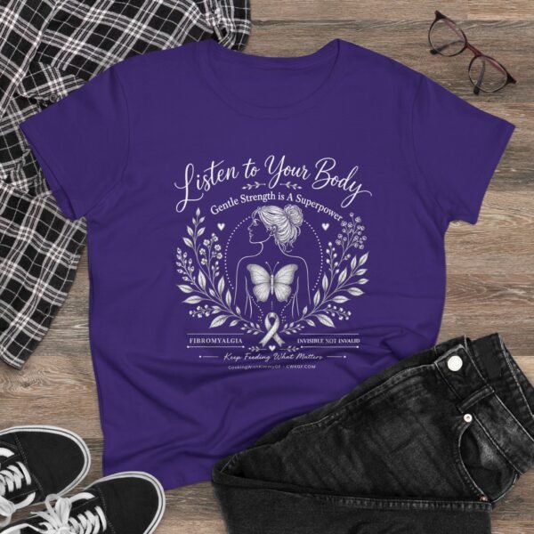 Fibromyalgia Awareness Shirt – Gentle Strength is A Superpower | Purple & White